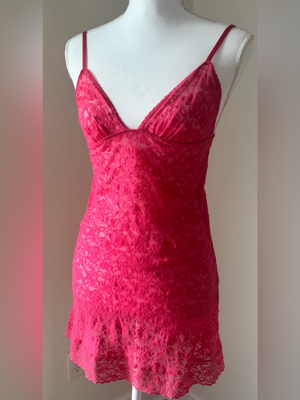 Victoria’s Secret Hot Pink Lace Slip Babydoll Lingerie Size L